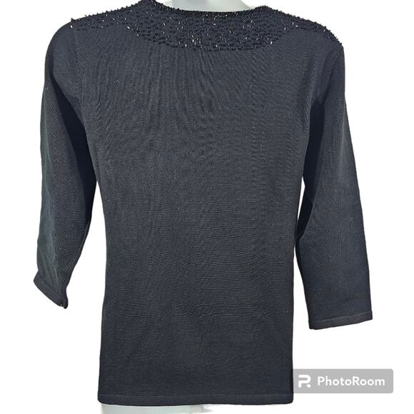 My Favorite Things Colleen Lopez Black Beaded 3/4 Sleeve V-neck Sweater XS - Picture 5 of 10